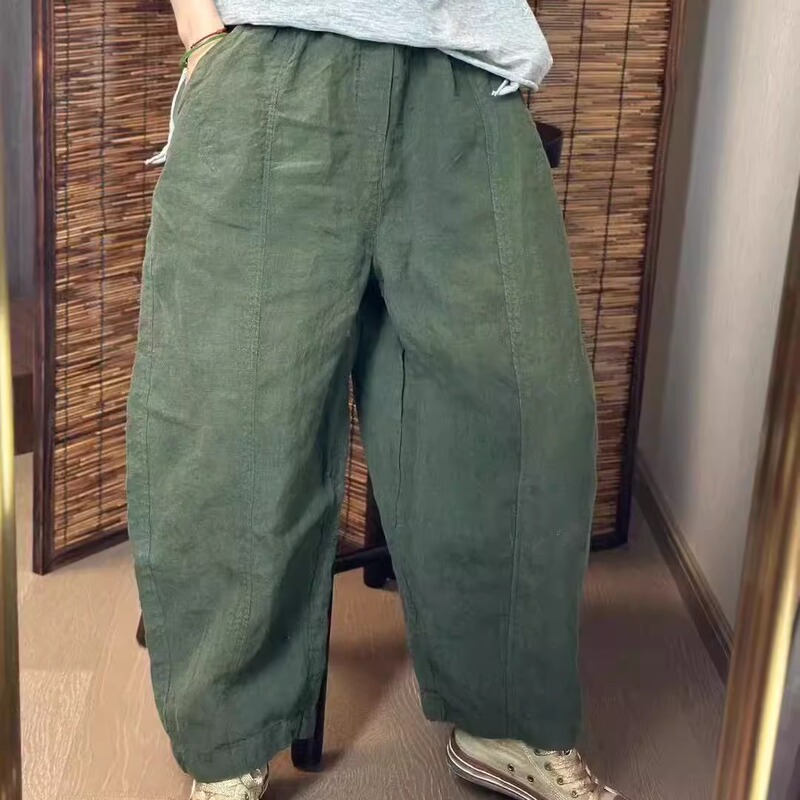 Summer Heavy-Duty 100% Pure Linen Casual Pants for Women, Elastic Waist, Slimming Harem Pants, Loose Linen Long Pants Summer Heavy-Duty 100% Pure Linen Casual Pants for Women, Elastic Waist, Slimming Harem Pants, Loose Linen Long Pants