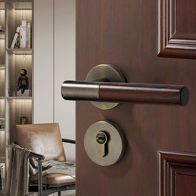 New Chinese style door lock indoor bedroom door lock mute magnetic lock green bronze split lock home solid wood door lock