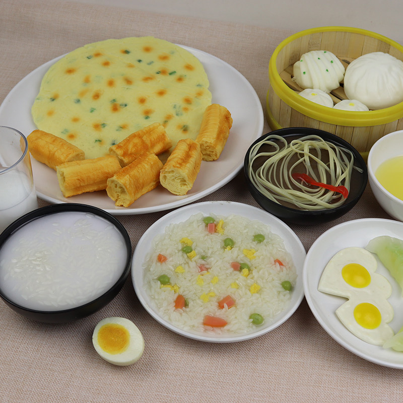 Simulated food model breakfast breakfast breakfast porridge ball props meatcake noodles teaching milk cake duck egg