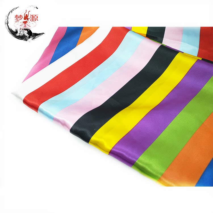 Seven Color Colorful Strips Fabric Rainbow Striped Oil Tingtin Ethnic Tibetan Strips Performance Clothing Clown Clothing Fabric Silk Satin