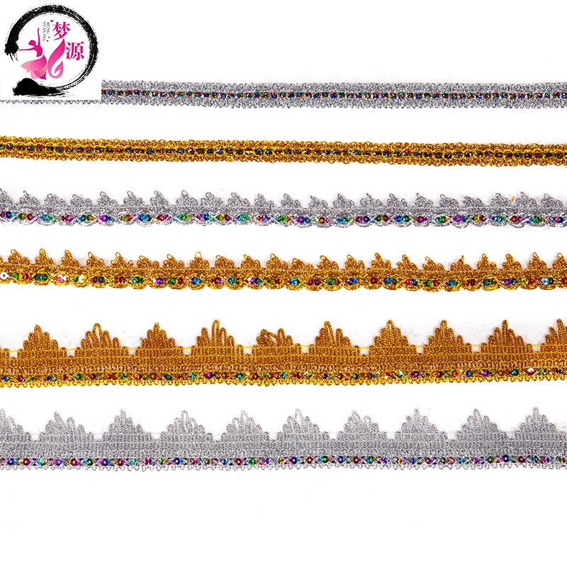 Gold Color Embroidery Hook Woven Jacquard Lace Webbing Webbing Accessories Material Accessories National Handmade Silk Ribbon