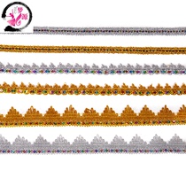 Gold color embroidery hook woven Jacquard lace webbing doll clothing jewelry material accessories ethnic handmade ribbon
