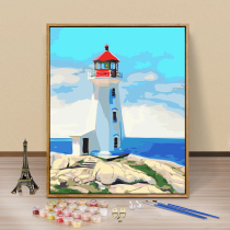 Digital Oil Painting Diy Oil Color Painting Simple Fill Color Wind Landscape Painting Handmade Decompression Propylene Painting Healing Lighthouse Decoration Painting