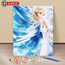 DIY digital oil painting oil painting Hand drawn cartoon children animation animals Hand coloring decorative painting Princess Elsa