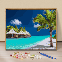 diy digital oil painting scenery oil color painting decompression simple hand-painted digital painting holiday beach living-room decoration painting