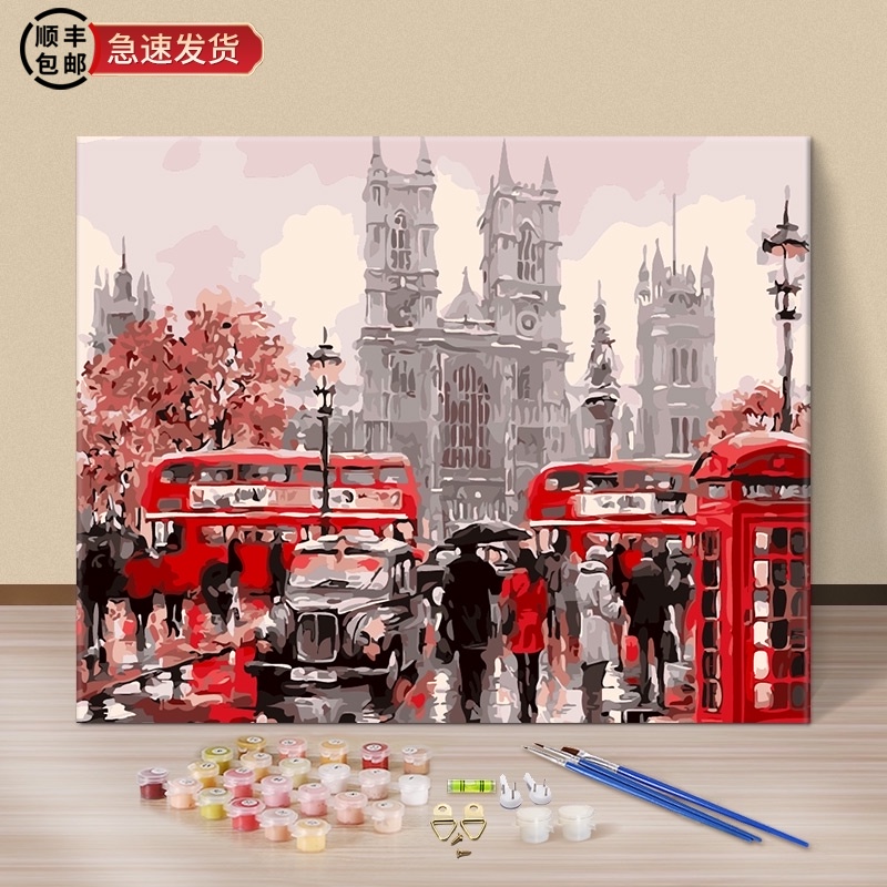 diy digital oil painting hand painted large European coloring landscape Living room oil color decorative painting 40*50 London street