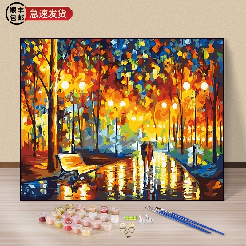 diy digital oil painting Oil painting Living room abstract couple landscape Hand-painted Hand coloring decorative painting There are you on the road