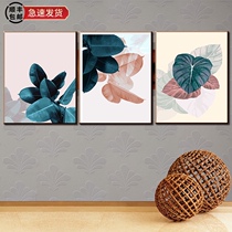 diy digital oil painting Oil painting Triptych three-piece painting Hand painting Coloring living room plants flowers decorative painting Green leaves