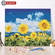 diy digital oil painting oil painting living room flower hand-painted digital coloring decorative painting 40*50 sunflower smile