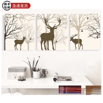 DIY digital oil painting Oil painting triptych three-piece painting Hand-painted coloring living room large landscape decoration painting forest deer