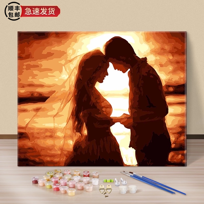 diy digital oil painting Oil painting living room abstract couple characters Hand-painted hand coloring decorative painting Love forever