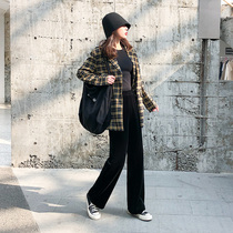 Gold velvet wide leg pants Womens autumn and winter high waist drop straight pants Nine-point pants Velvet thickened pants Mopping pants