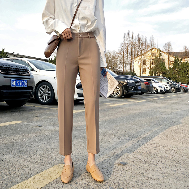 Women's Summer Suit Pants for Petite Figures, Drapey Khaki Dress Pants, Slimming Casual Pants, Women's Cropped Cigarette Pants Women's Summer Suit Pants for Petite Figures, Drapey Khaki Dress Pants, Slimming Casual Pants, Women's Cropped Cigarette Pants