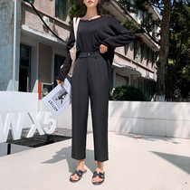 Wide leg pants Womens spring and summer casual nine-point pants drop pants High waist pants hanging eight-point pants loose straight pants