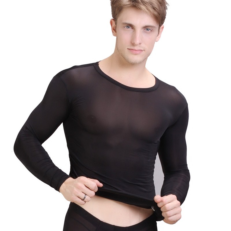 MANVIEW SPRING AUTUMN ICE SILK MEN'S AUTUMN CLOTHES MEN'S BLOUSE SILK SLIP Warm Clothing Elastic Tight Underwear