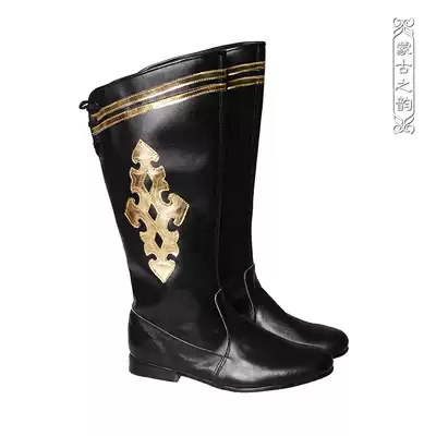 Mongolian boots men's adult ethnic minority Tibetan dance dance performance leather boots shoes black handmade