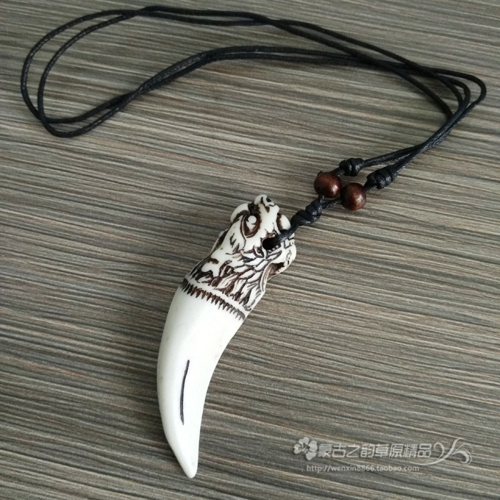 Mongolian Character Necklace Pendant Emulation Puppies Tooth Necklace Ornaments Accessories Ethnic Wind Retro Trinkets-Taobao