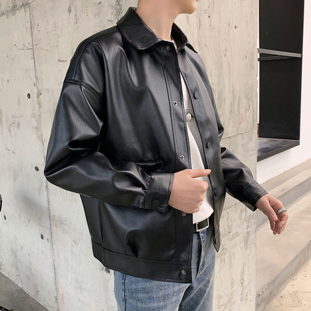 Leather Jacket Men's Spring and Autumn Parker PU Leather Jacket Loose, Versatile, Handsome, Casual Youth Motorcycle Wear Trendy Brand