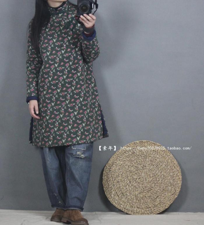 Mùa đông trên cổ áo mới đứng swash khắc khóa đầu ngã ba phong cách dân tộc hoài cổ áo choàng cotton của phụ nữ áo khoác kaki nam lót lông cừu