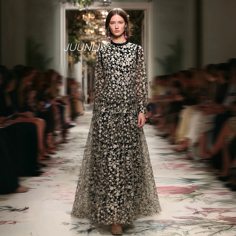 Light Luxury Socialite Style Dress Dress Vertical Collar Super Heavy  Industry Embroidered Long Sleeve Large Swing Long Dress Black High-end Dress  for Women - BuyinChinese.com - Buy China shop at Wholesale Price