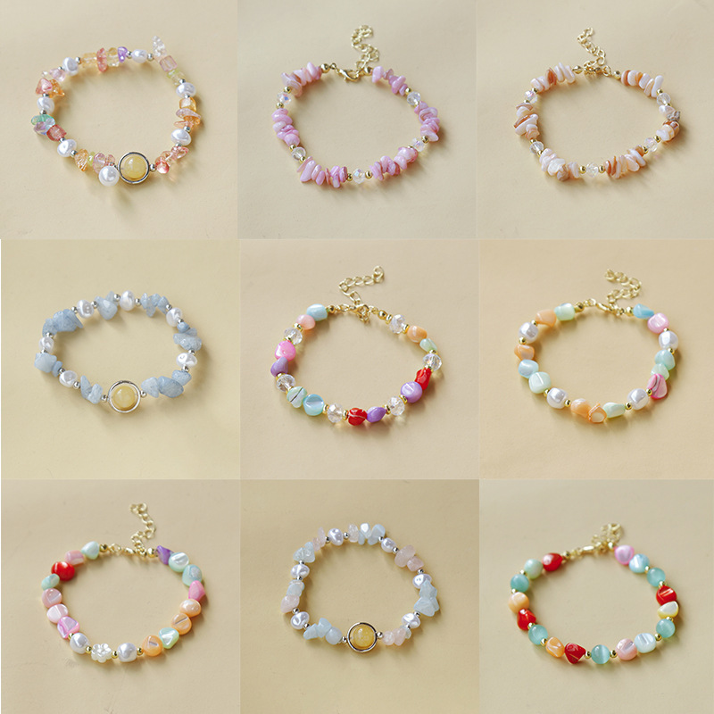 Ocean-Style Gravel, Starfish, Conch, and Shell Bracelet, Unique and Fresh Travel Souvenir, Lobster Clasp, Gift for Best Friend