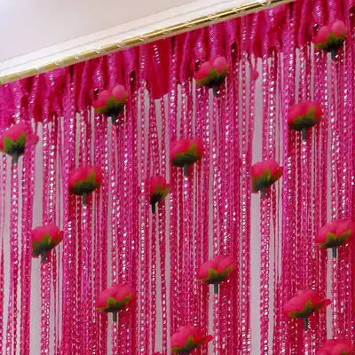 Rose curtain finished silver wire thick bedroom door curtain festival high wedding Korean decorative curtain tassel curtain tassel curtain