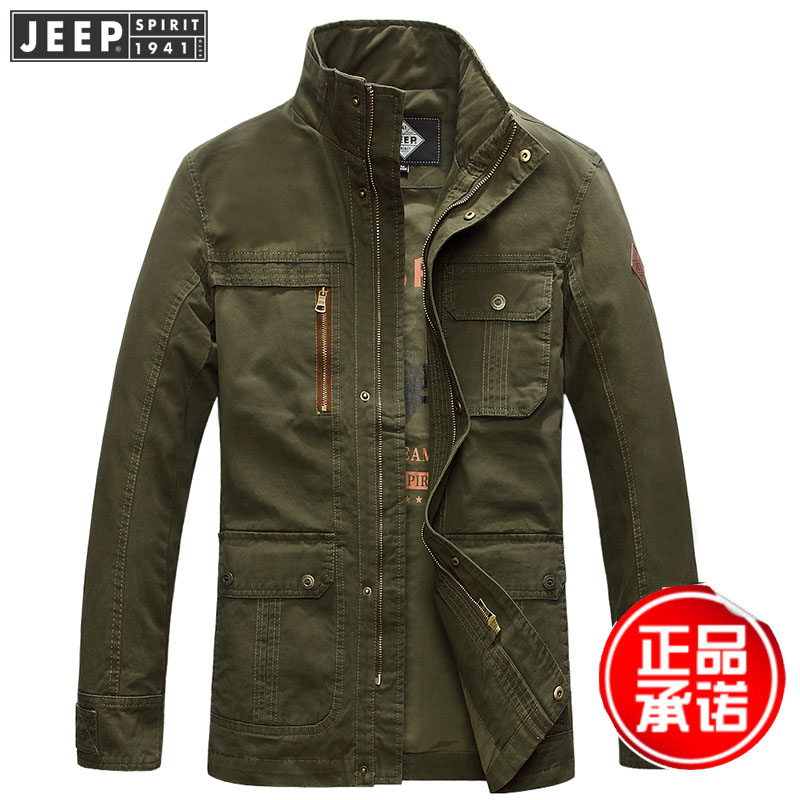 JEEP Men's New Spring and Autumn Stand Collar Mid-Length Edition Casual Outdoor Thick Jacket Men's Size Loose Jacket