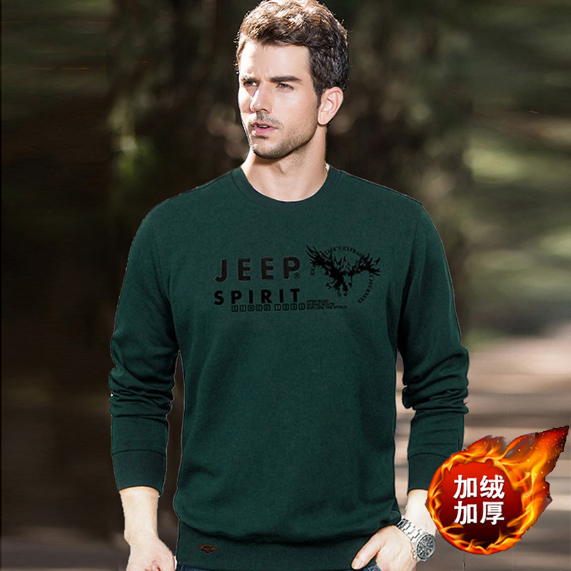 JEEP spring and autumn new men's round neck long-sleeved T-shirt casual loose sweatpants thick cotton T bottoming shirt large size middle-aged and young