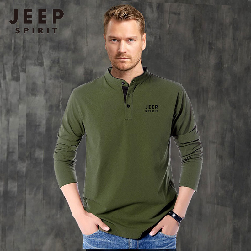 JEEP Gip Spring Dress New Men's Round Collar Loose Long Sleeve Pure Cotton T-shirt Sport Big Size Sweatshirt Undershirt