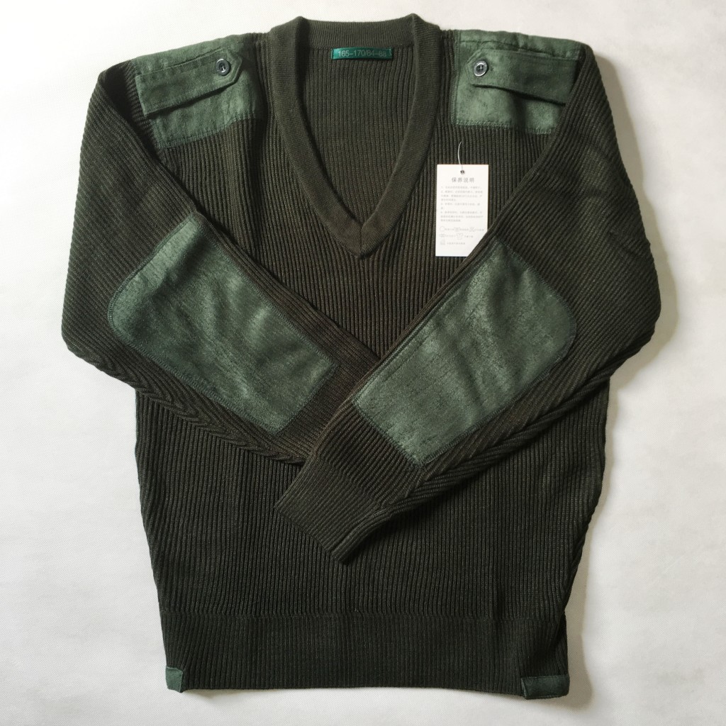 Army green pure wool olive sweater V-neck unit business leisure professional winter thick half-height neck cardigan