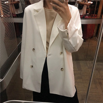 Hong Kong taste retro chic white small suit spring 2021 new Korean temperament wild double-breasted small suit jacket