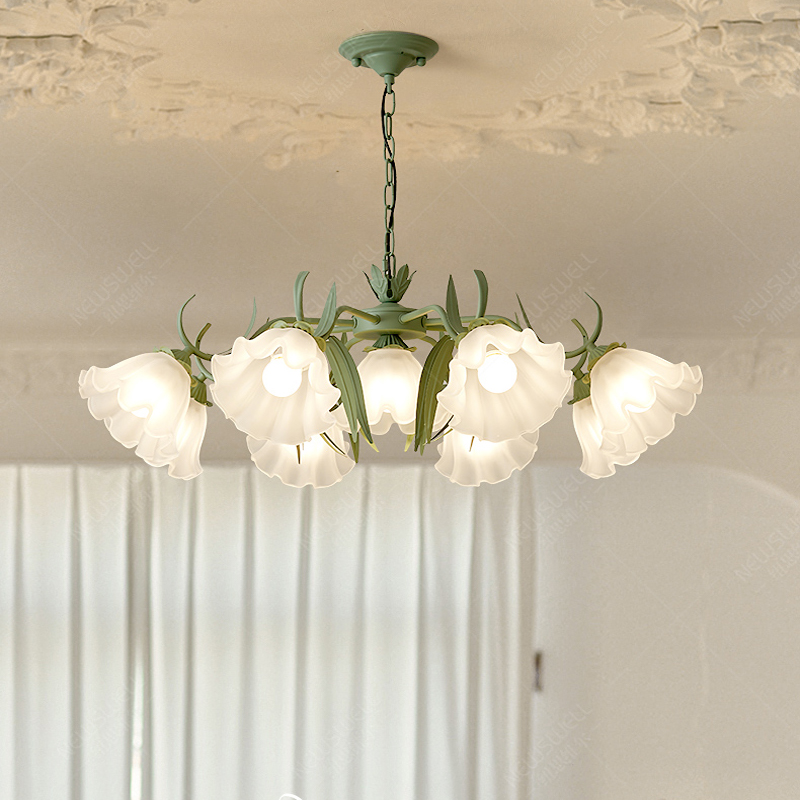 French pastoral creative net red lily of the valley flower lamp living room chandelier American country retro lamps dining room bedroom lamp