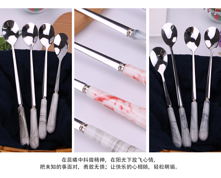 Tay cầm dài châu Âu nhỏ sang trọng khuấy cà phê thìa Cá tính sáng tạo cốc cốc thìa Bắc Âu in lưới màu đỏ tráng miệng thìa - Cà phê phin pha cafe inox