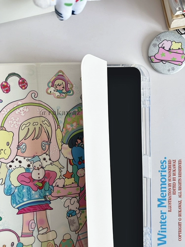 Rukawazx Bird One Co-Brened Оригинальные зимние воспоминания Симпатичные анимационные слайд-рельс Акрил может вытащить и удалять анти-палочку с слотом для ручки, подходящего для Apple Tablet Pro Protection Case