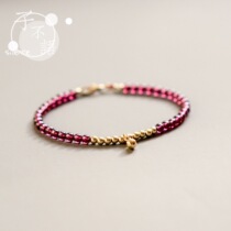 Natural purple tooth black garnet bracelet female American 14K gold washable ins simple Joker Mori gift