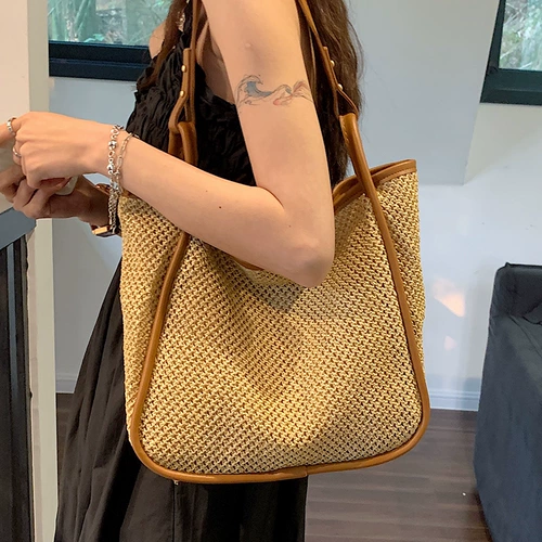 Универсальная летняя брендовая соломенная плетеная вместительная и большая пляжная сумка на одно плечо