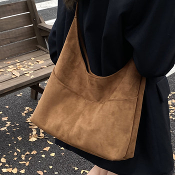 Fashionable lazy style suede shoulder tote bag for women