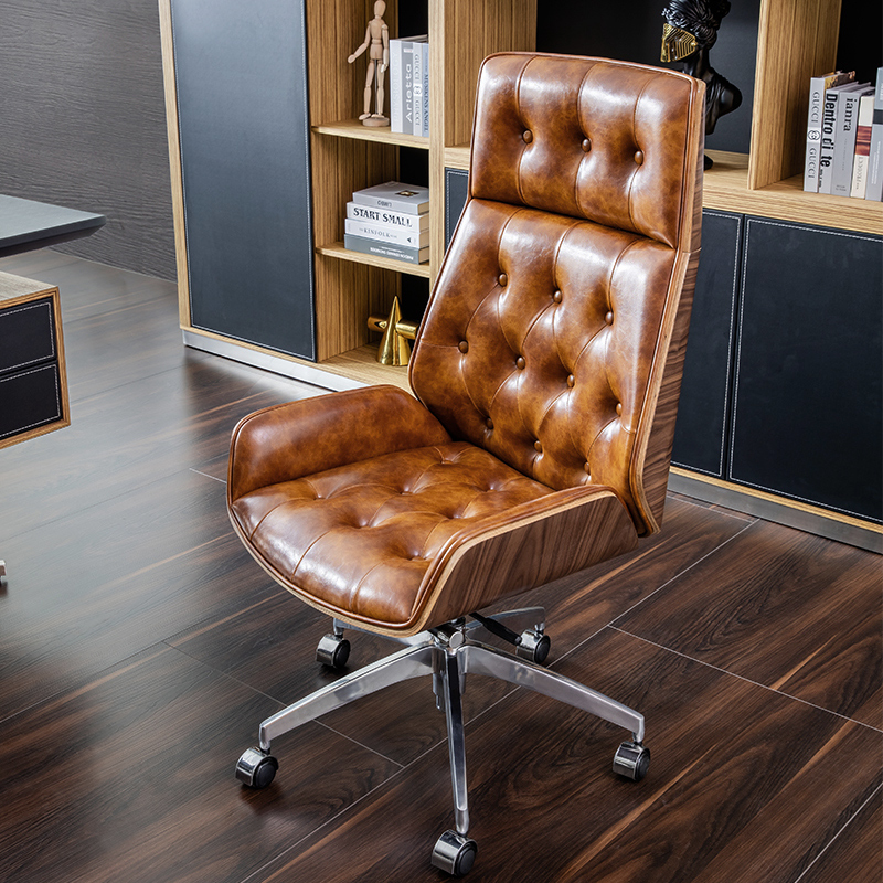 Cowhide boss chair large class chair leather reclining chair modern simple president office chair computer chair home comfort