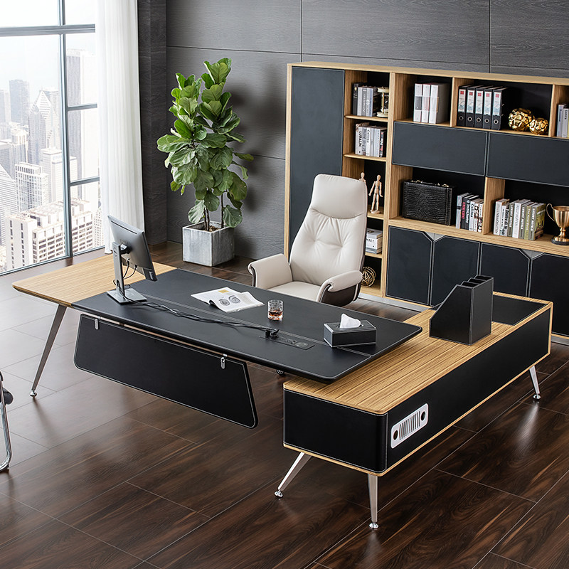 High-end Leather Desk Computer Desk Big Bandae Modern Minima Boss Table Solid Wood President Desk Manager Office Furniture