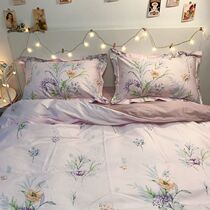 Euphoria Light Pink Pure Cotton Four Sets 1 5m Bed Light American Bed Polenta Flower And Grass Double Quilt Cover Bed