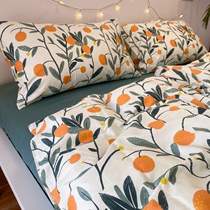 Abstract for specious orange like orange pure cotton four pieces of retro ancient fruit oil painting wind diagonal tattoo full cotton quilted by a covered bed