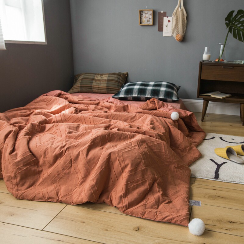 Light luxury summer cool quilt diamond-shaped cut flower pure cotton cool quilt four-piece set double air-conditioning quilt core sheet set bed cover