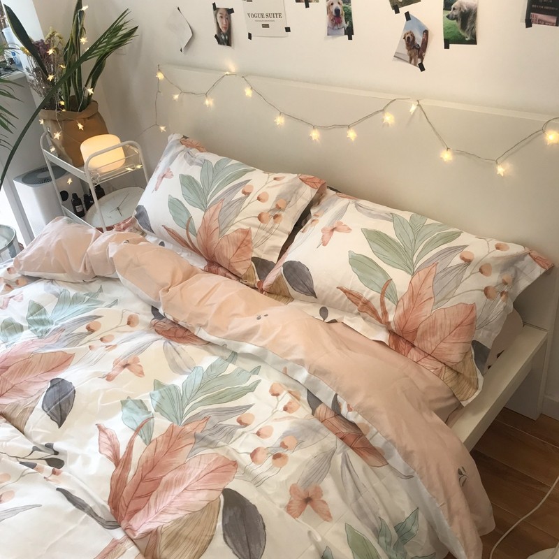 Soft ink large flowers combing cotton cotton four pieces of light American simple bedding accommodation beds