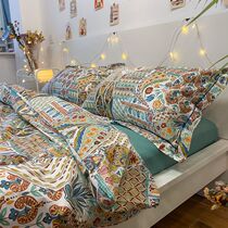 Old Town Retro Bohemian wind pure cotton four - piece set of vintage national wind slant all cotton is made in a suite