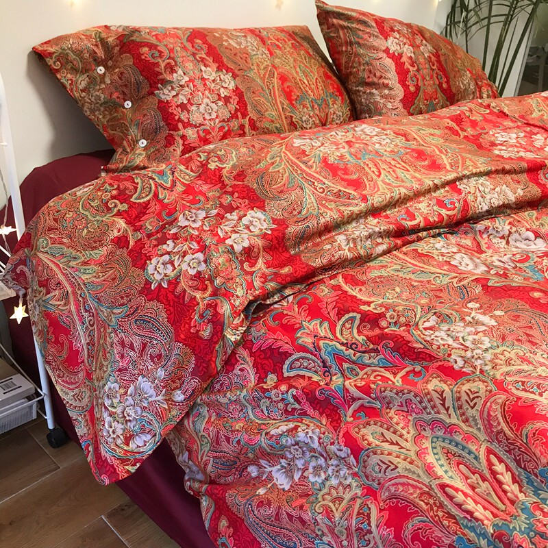 New Chinese style wedding 60 long suede cotton tribute satin four sets bedding wedding big red quilt cover double