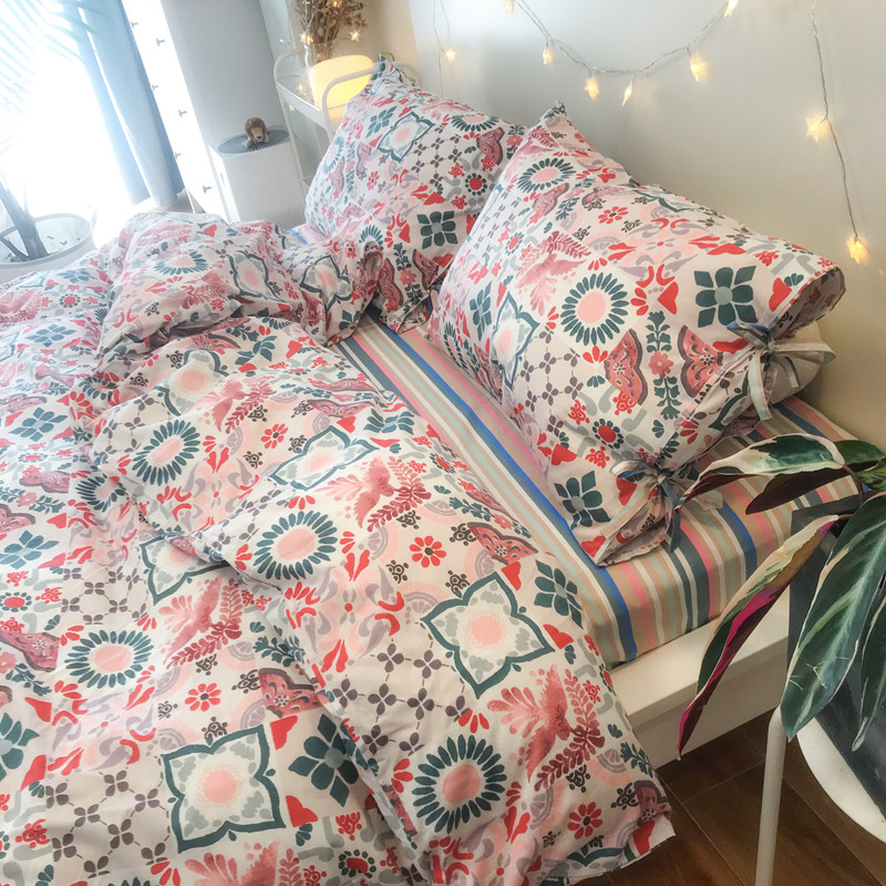 BOHEMIAB paper-cut bohemian cotton four-piece art double quilt cover 1 8 2m bedding bed hat