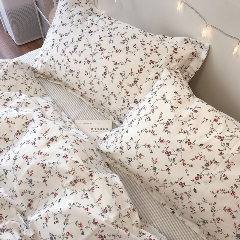 Animal wind small flower chic pure cotton four piece fresh girl princess naked cotton bedding beds