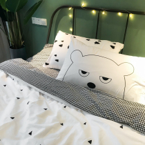 ins wind cotton 1 5 meters bedding cartoon cute small fresh black and white quilt cover 1 8m pure cotton four-piece set