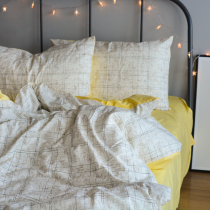 Nordic cotton twill four-piece set 1 5 meters 1 8 lemon yellow simple cotton home stay quilt cover bed hats bedding