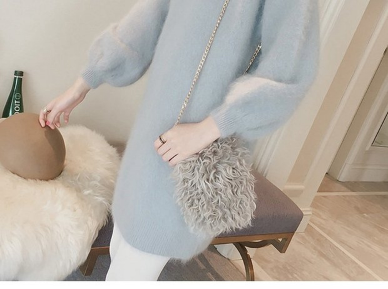 Các mẫu mùa thu đông của phụ nữ trung niên và già, mohair, váy của mẹ, cổ chữ V dày, phần dài, váy len chạm đáy, nữ áo kiểu u50